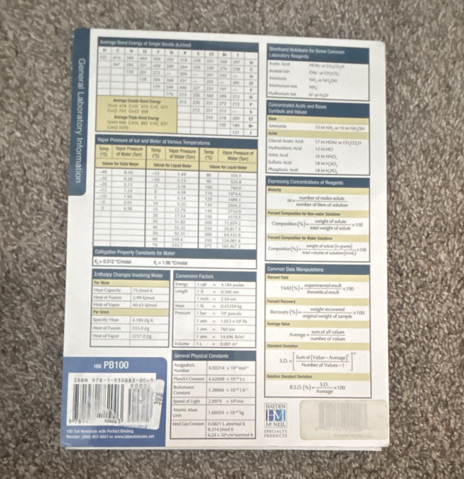 Hayden-McNeil Student Lab Notebook Permanent Binding 100 Carbonless Sets