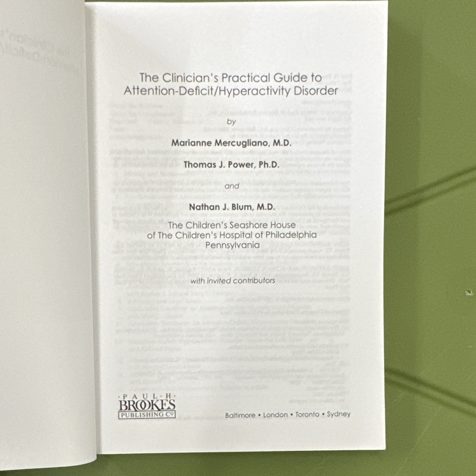 Paul H. Brookes Publishing Clinician’s Guide ADHD Mercugliano Power Blum PB 1999