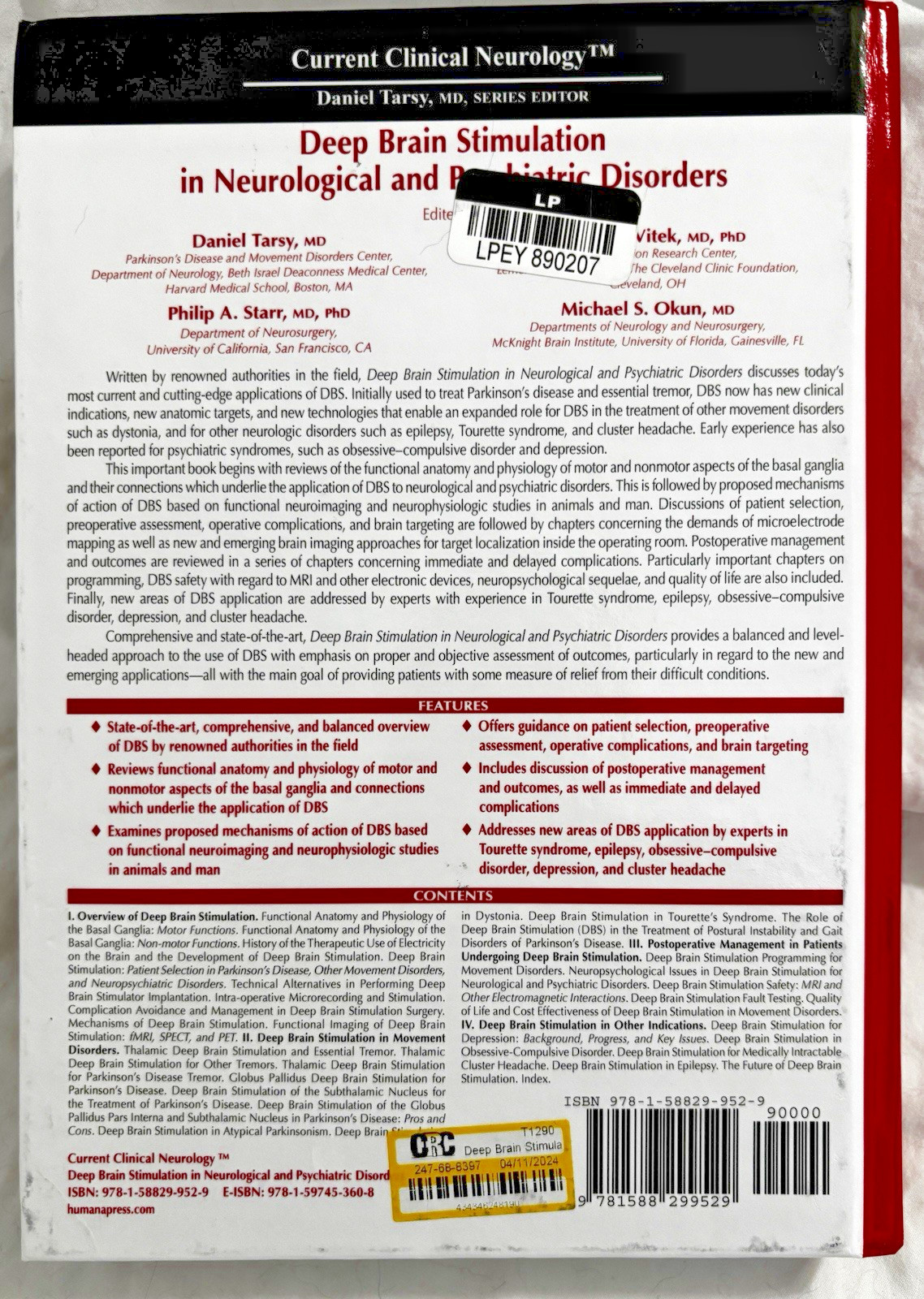 Deep Brain Stimulation in Neurological and Psychiatric Disorders by Daniel Tarsy