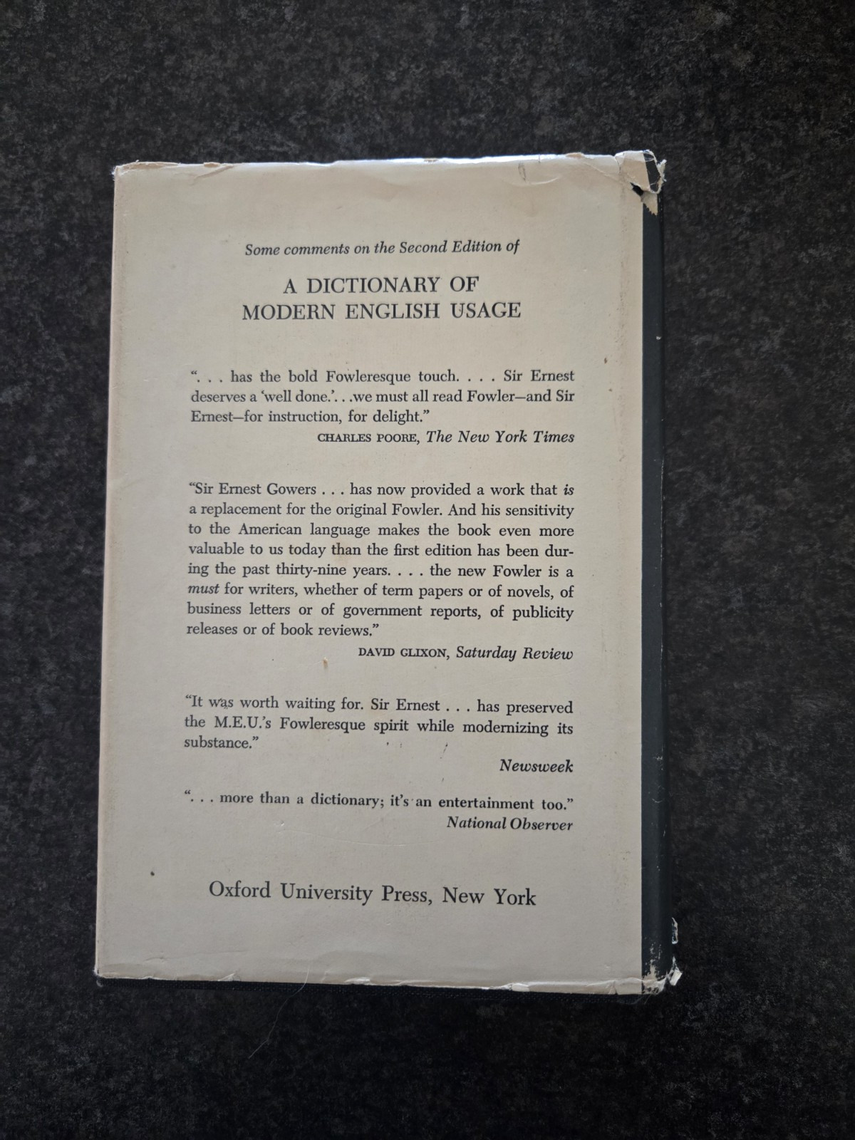 A Dictionary of Modern English Usage by Fowler, H. W., hardcover, VG W Dj 2nd Ed