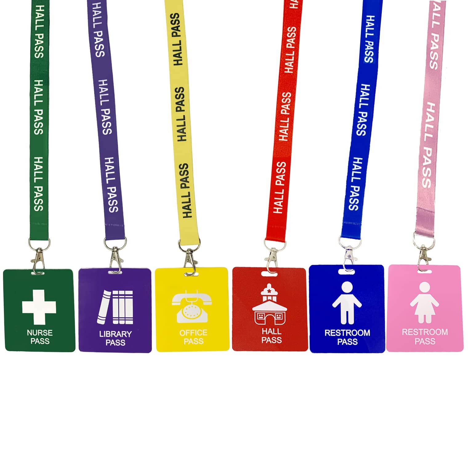 Student Hall Pass Lanyards with Unbreakable Card Passes 6PCS School Office Set
