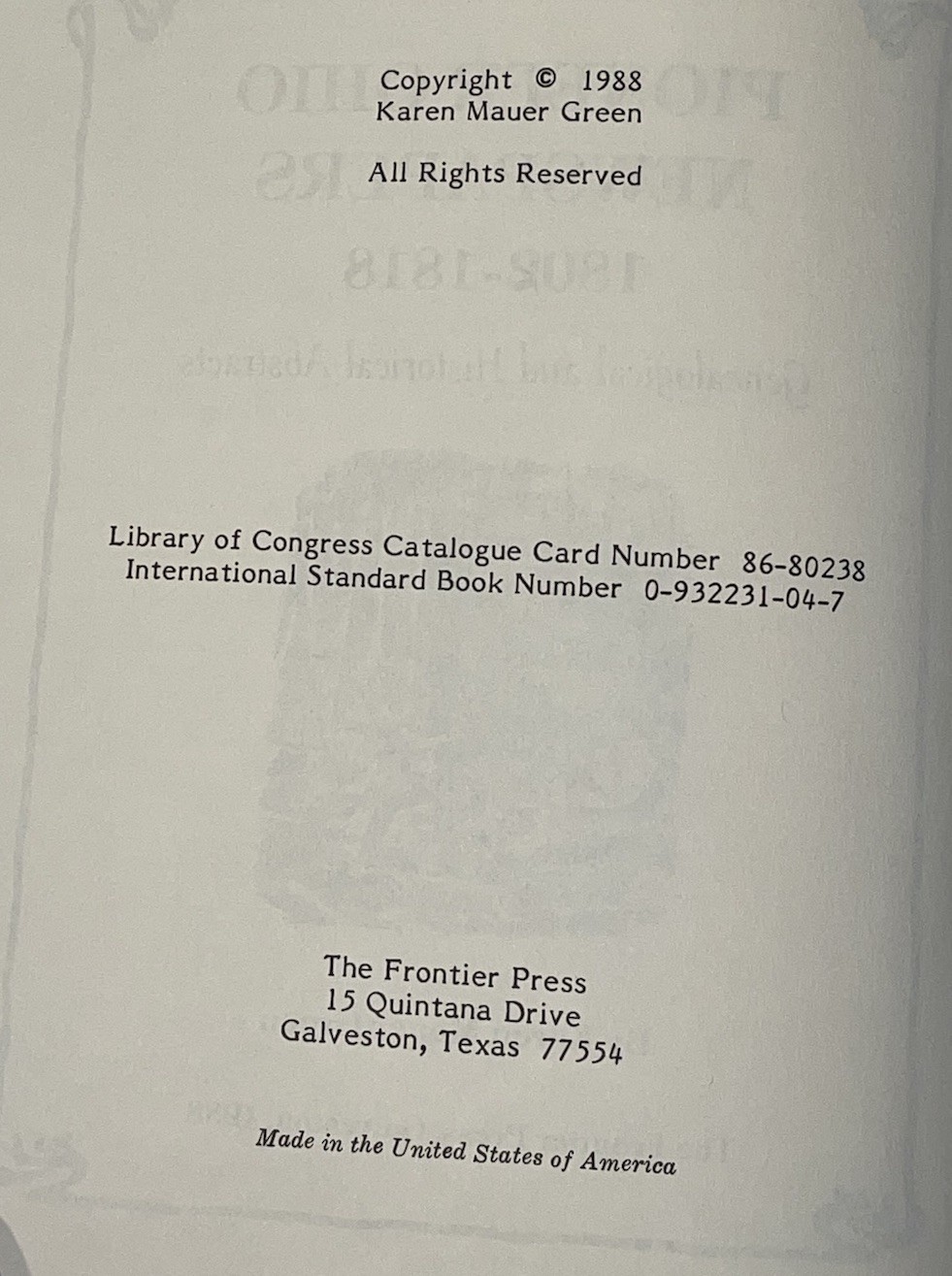 PIONEER OHIO NEWSPAPERS, 1802-1818 Genealogical and Historical Abstract Green