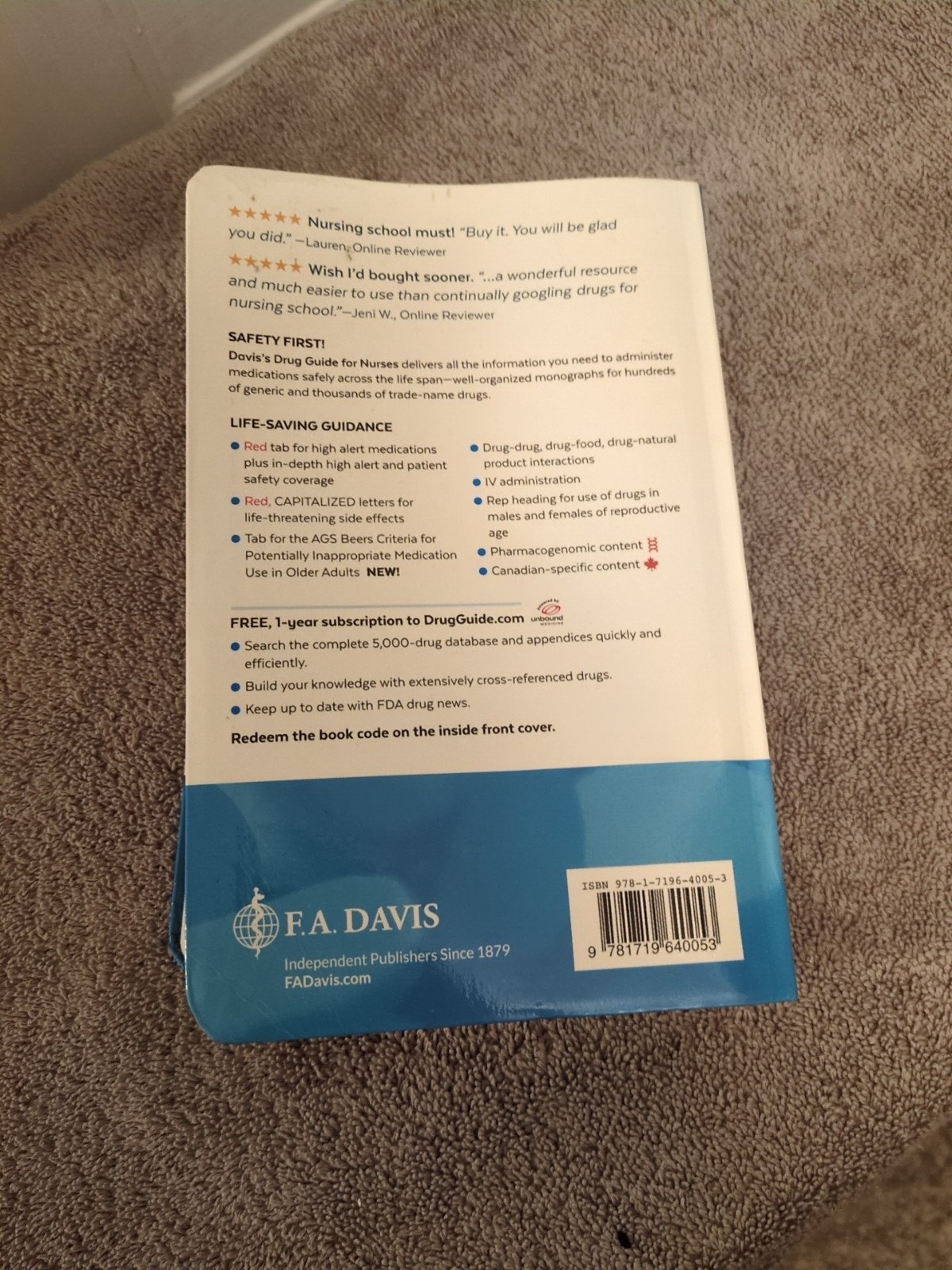 F.A Davis’s Drug Guide & Nurses Pocket Guide – Paperback – Very Good Books Lot
