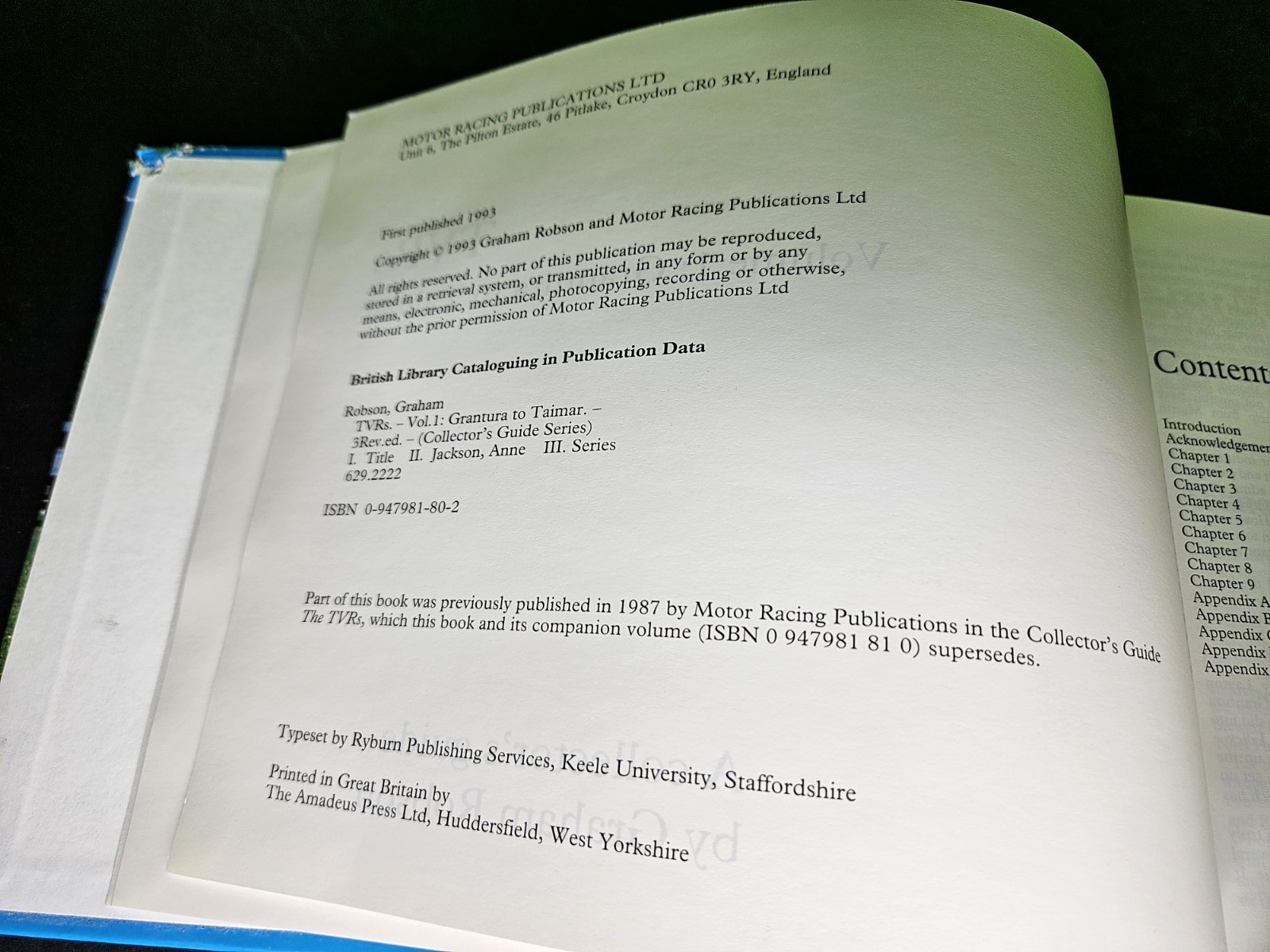 TVRs Volume 1 – Grantura to Taimar by Graham Robson, 1993 Motor HB, British Auto
