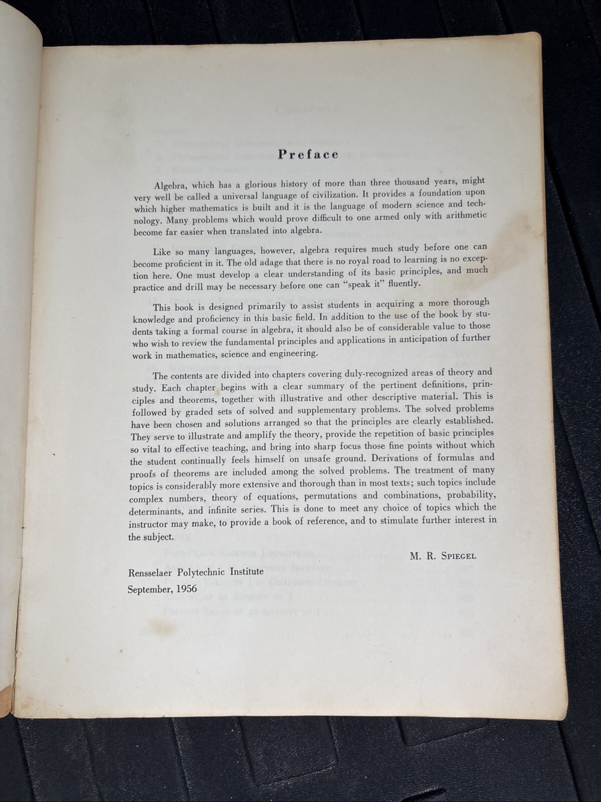Theory and problems of College Algebra by Murray R. Spiegel 1956