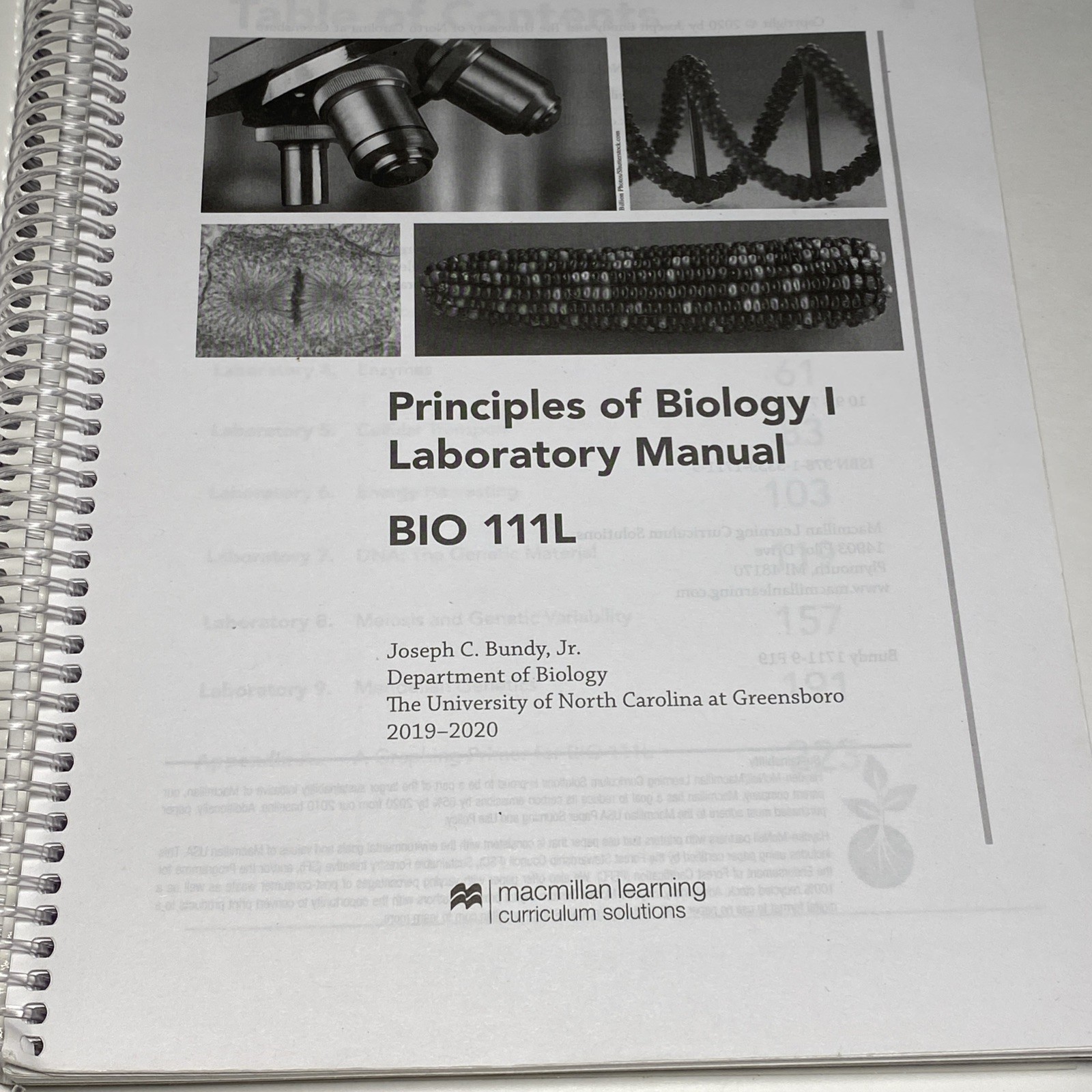 UNCG BIO 111L Lab Manual: Principles of Biology I – Hayden-McNeil (2019-2020)