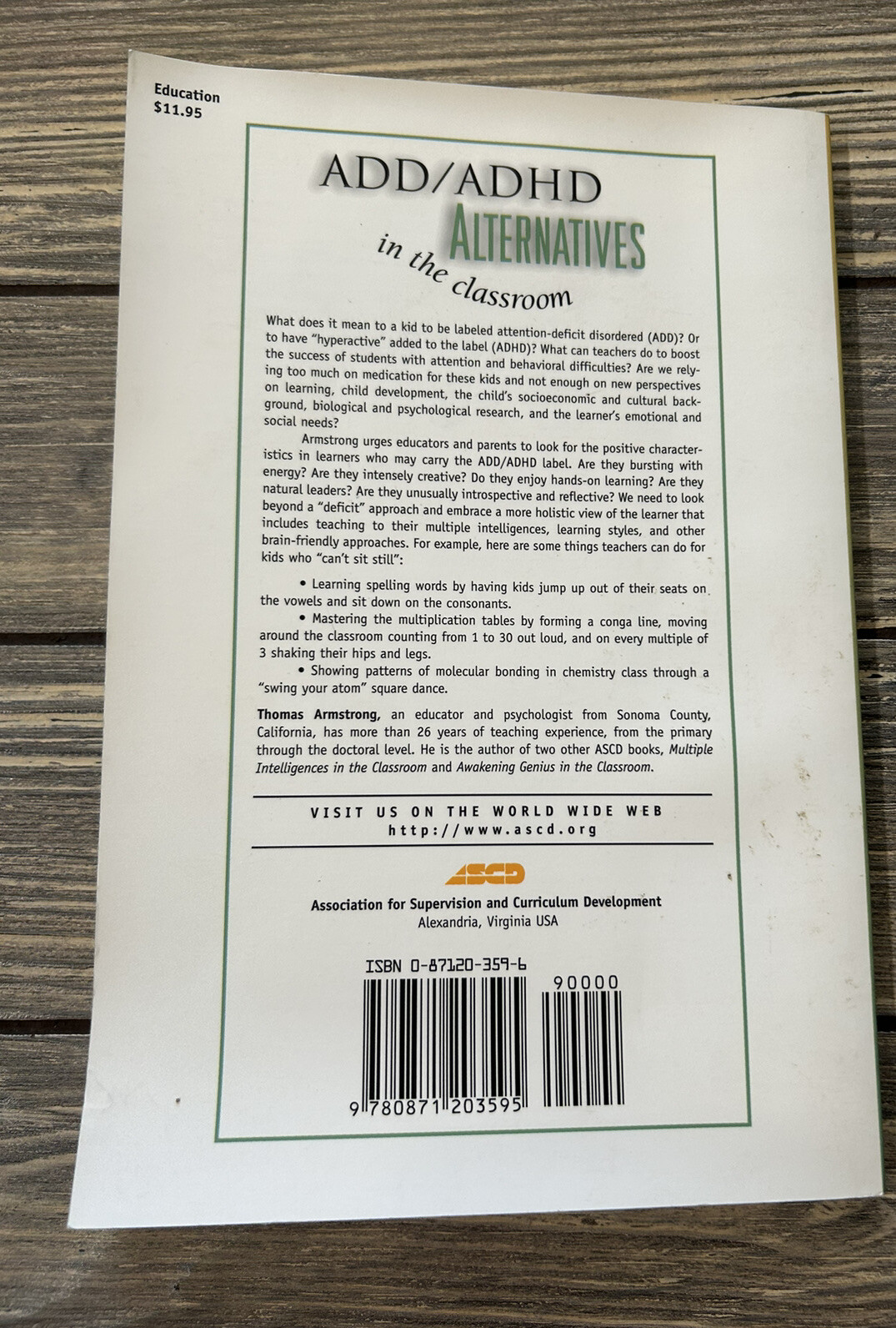 Vintage 1999 ADD ADHD in the Classroom Book by Thomas Armstrong