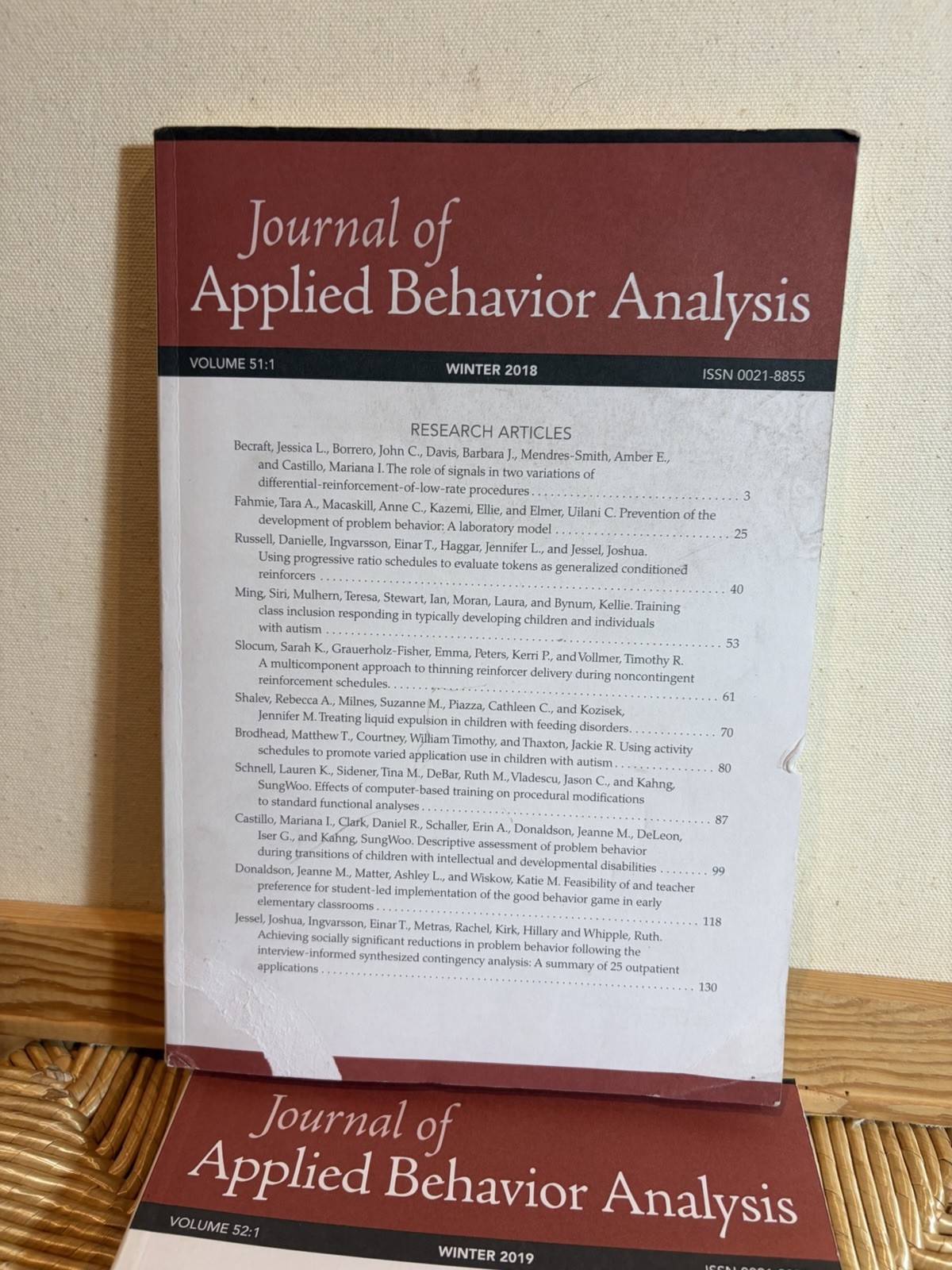 Journal of Applied Behavior Analysis Lot 7 Vol 50–52 2017–2019 ABA VG