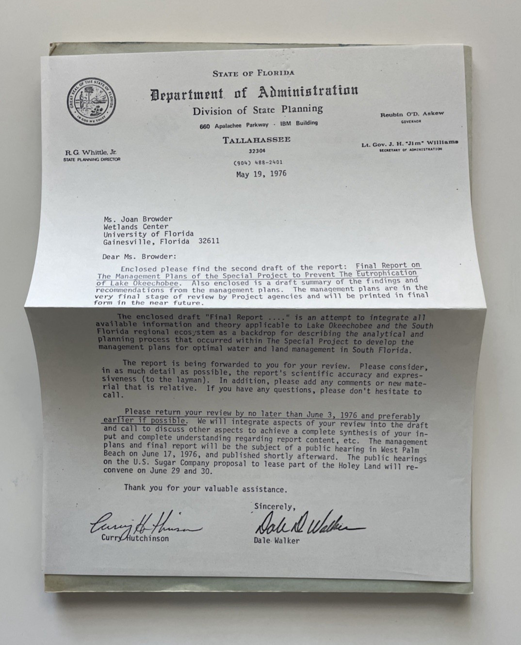 DRAFT 1976 Final Report Lake Okeechobee Eutrophication Law Policy Primary Source