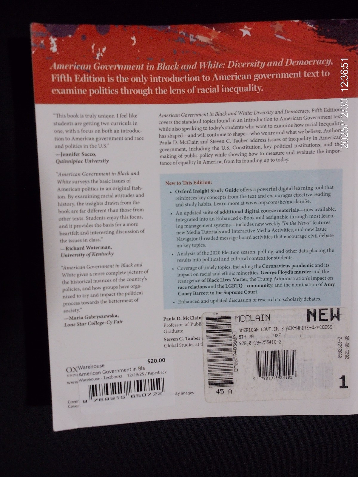 American Government in Black and White : Diversity and Democracy (2021, PB)