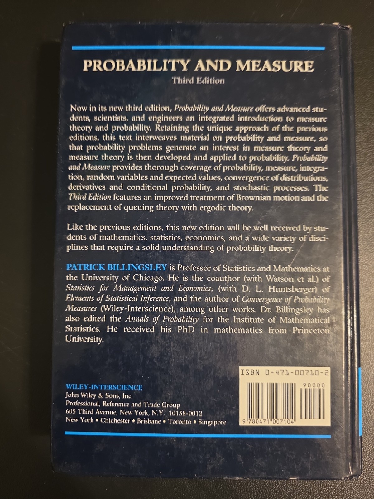 Probability and Measure (Billingsley) 3rd Ed. (Wiley Series in Probability)