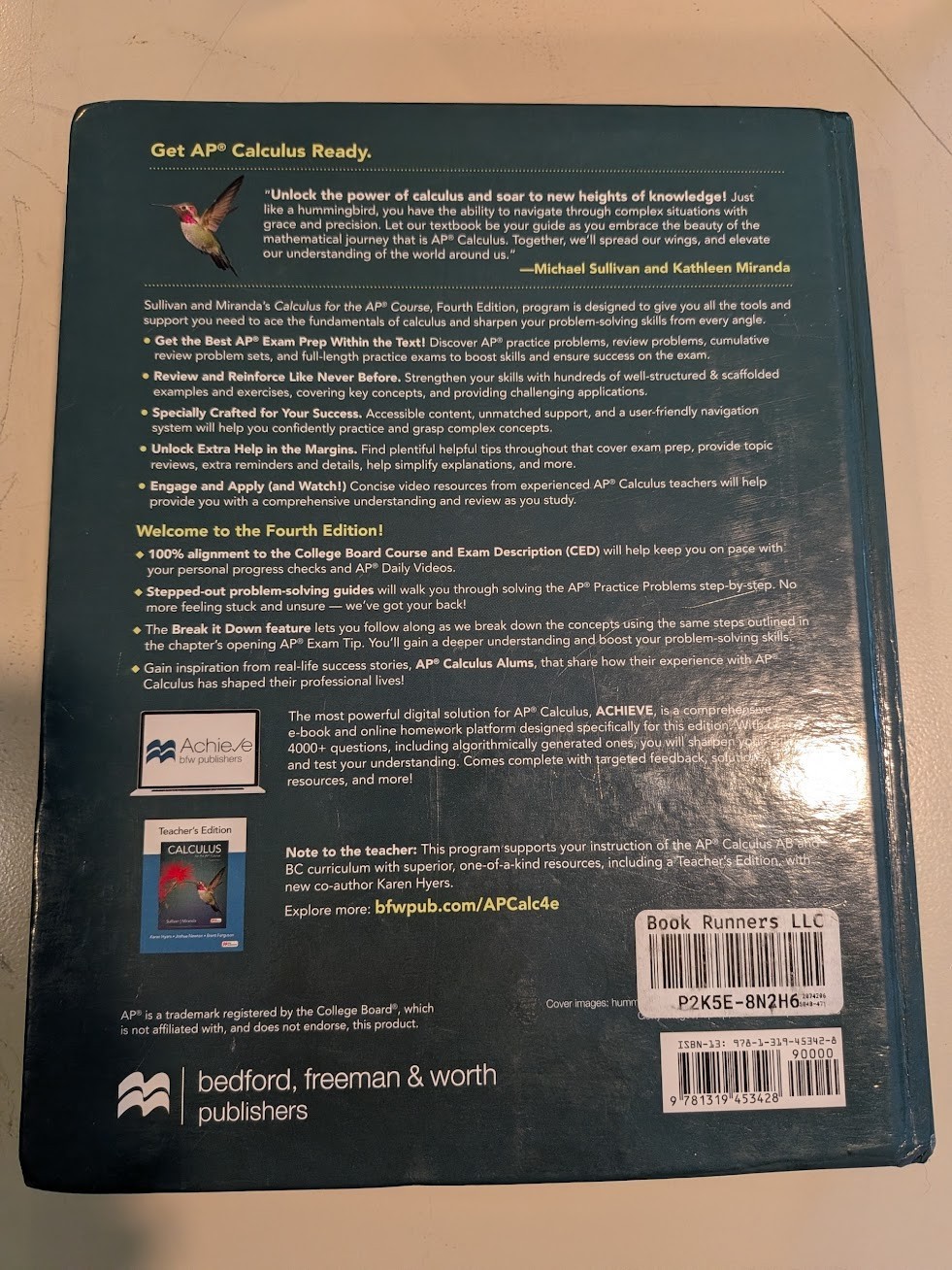 Calculus for the AP Course 4th Edition Michael Sullivan 2023 Hardcover Very Good