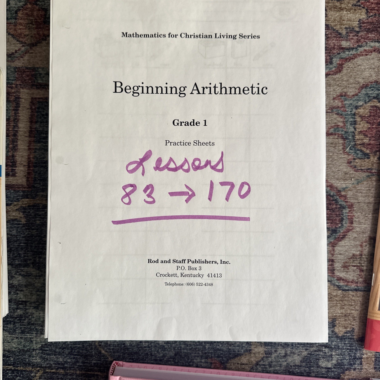Memoria Press Arithmetic Teacher’s Manuals, Workbooks, Practice Sheets K-1st