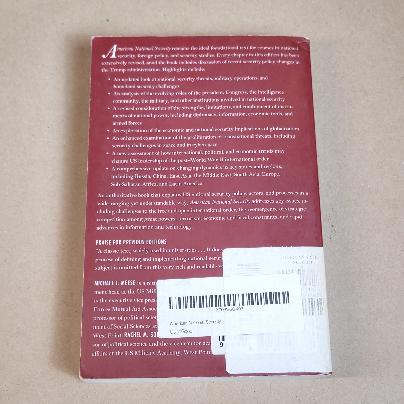 American National Security Seventh Edition by Michael J. Meese Paperback