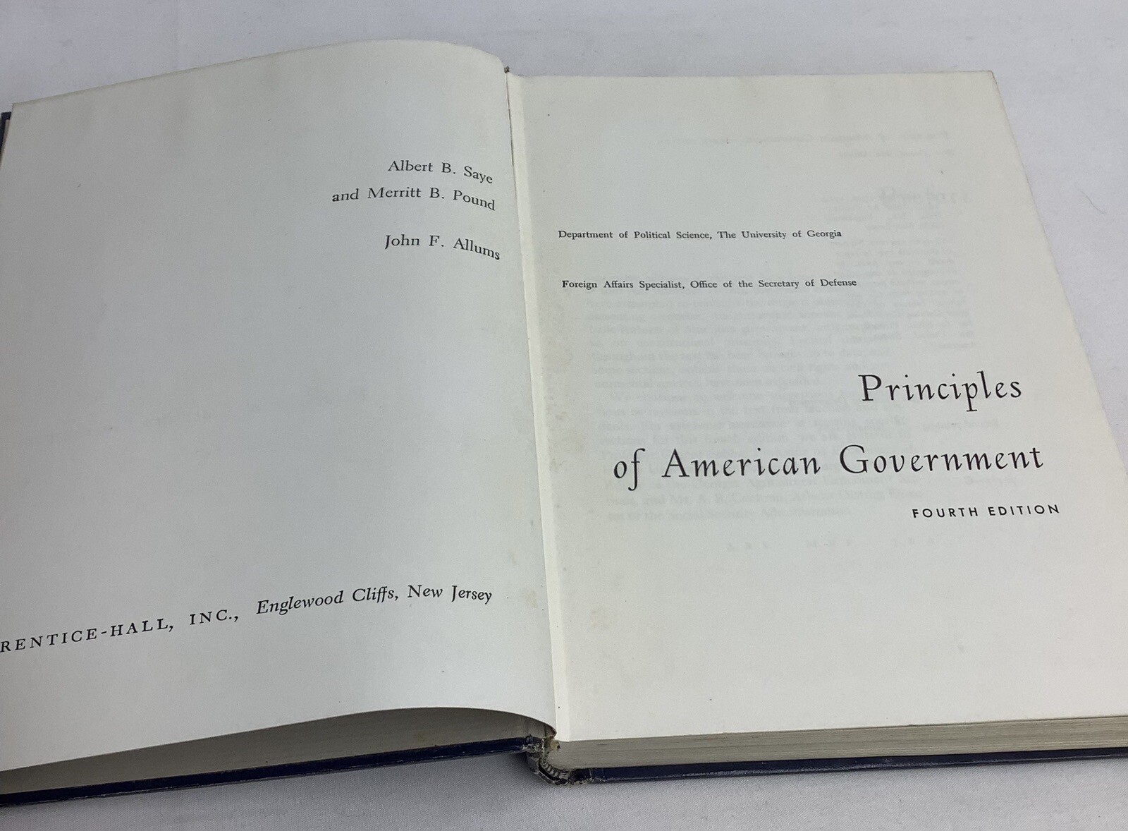 Principles Of American Government Sage Pound Allums 4th Ed 1962 TAW230908/BB1