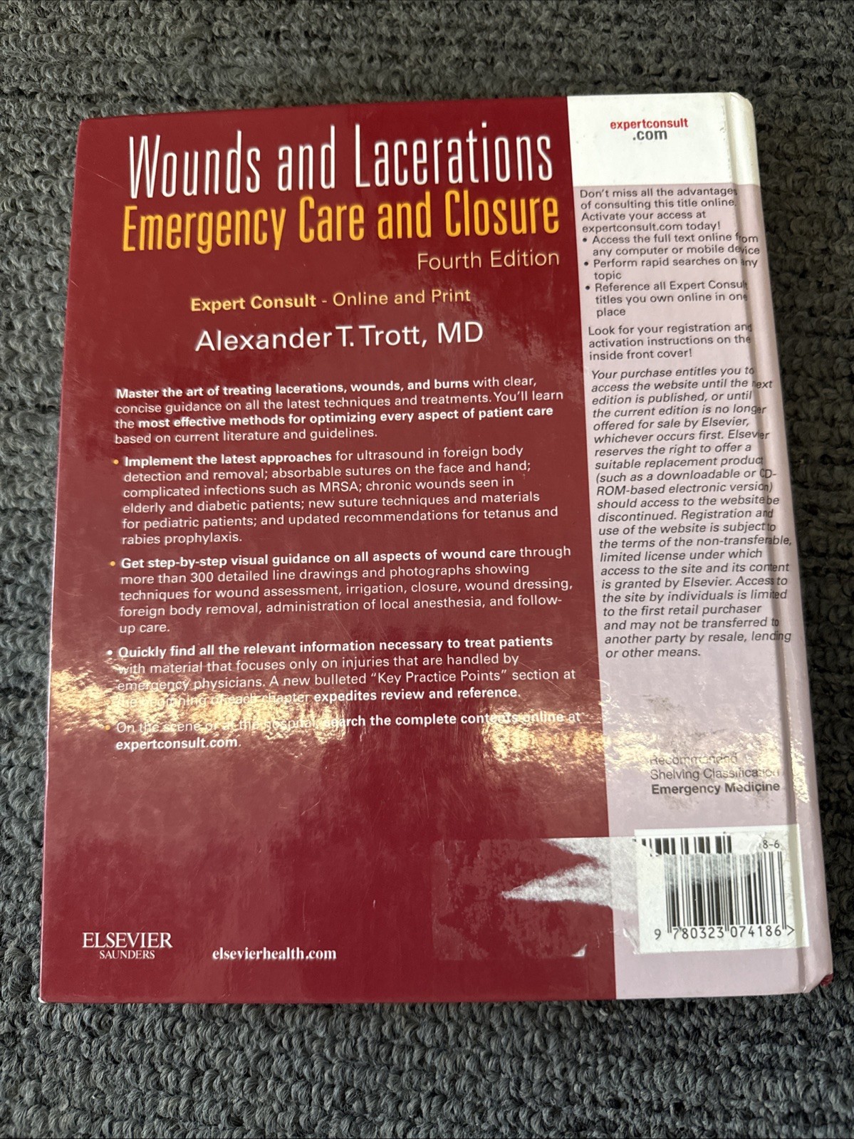 WOUNDS AND LACERATIONS BOOK EMERGENCY CARE & CLOSURE TEXTBOOK 4th EDITION + CODE