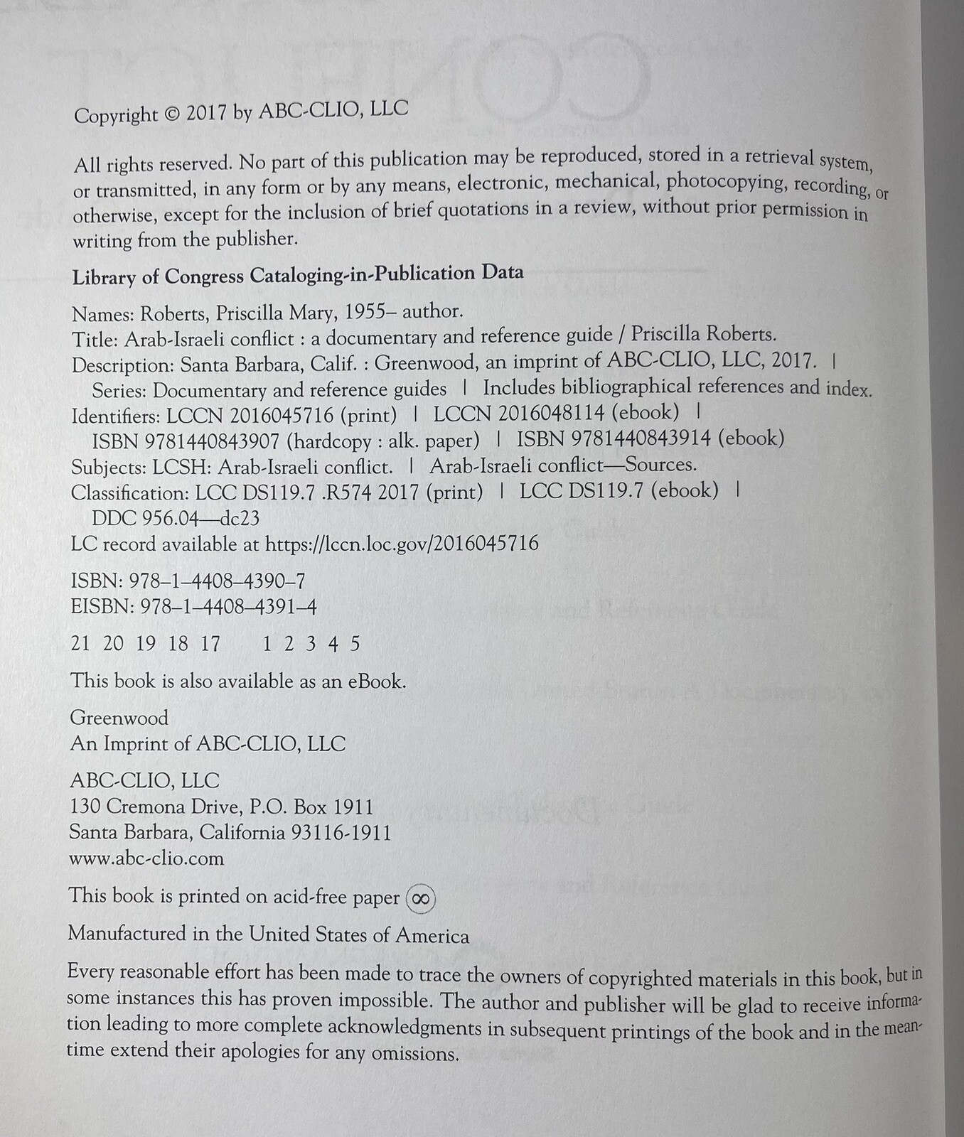 Arab-Israeli Conflict: A Documentary and Reference Guide Ex Library Book