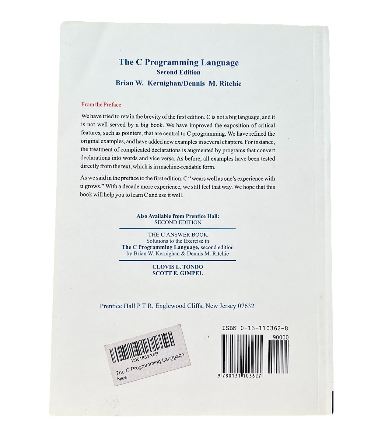 The C Programming Language 2nd Ed Kernighan Ritchie Paperback Prentice 1988