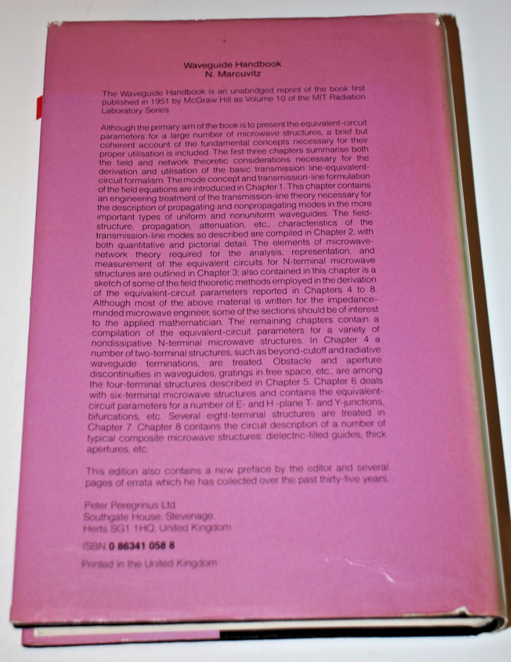 Waveguide Handbook by N. Marcuvitz (1986 Reprint, Hardcover w/Dust Cover)