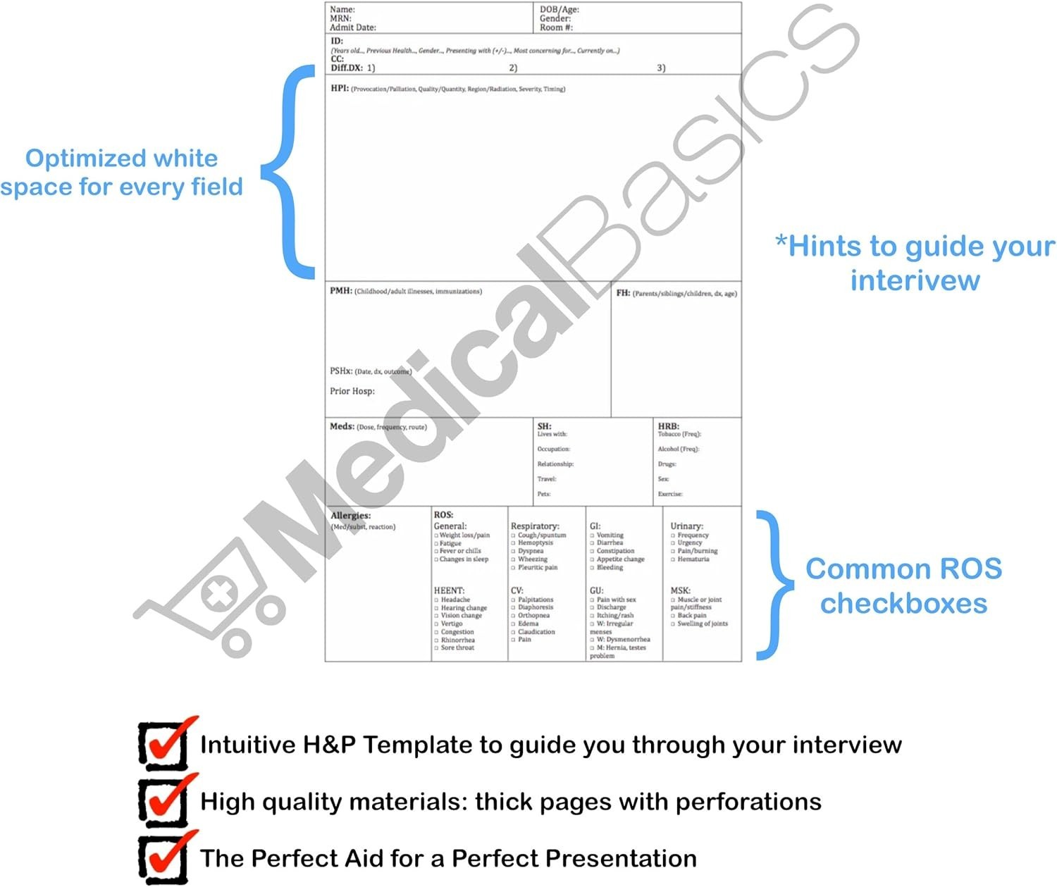 Medical History and Physical Notebook 100 Templates Perforated Pages For Medi…