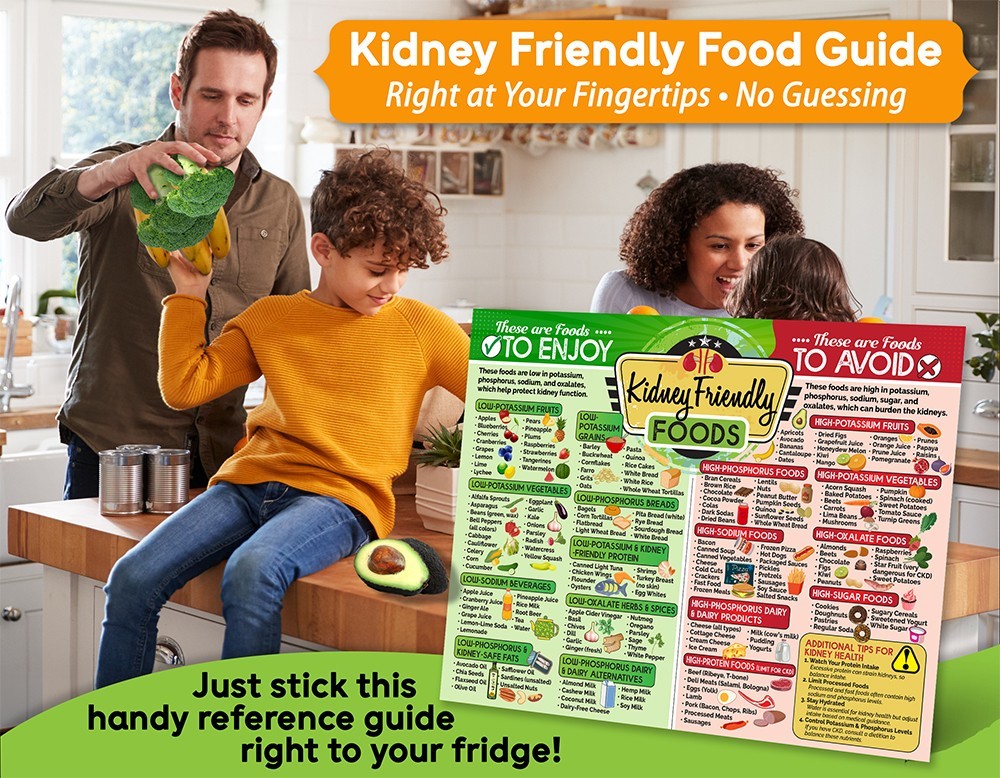 Kidney-Friendly Foods 8.5×11 Magnet –Renal Diet Chart Nutrition Guide for Fridge