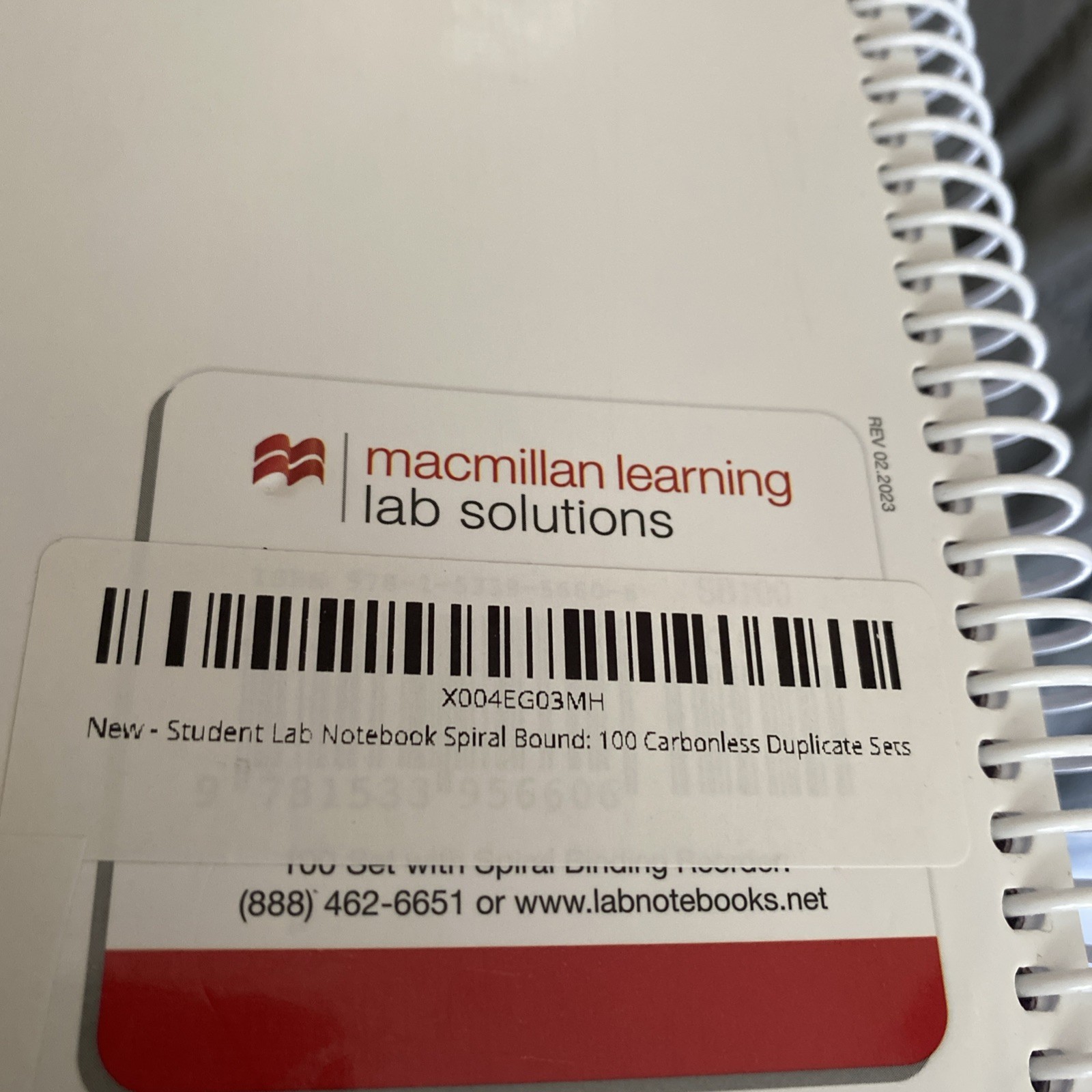 Hayden-McNeil Student Lab Notebook Chemistry 100 Duplicate Sets Spiral Bound
