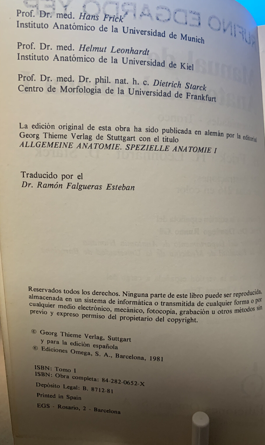 Manual De Anatomia Humana Tomo I Y II – Frick, Leonhardt & Stark 1981 Paperbacks