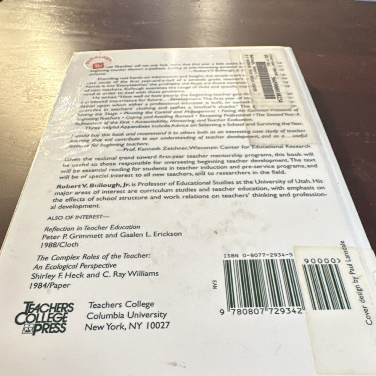 First-Year Teacher Bullough Teachers College Press Paperback Education 1989