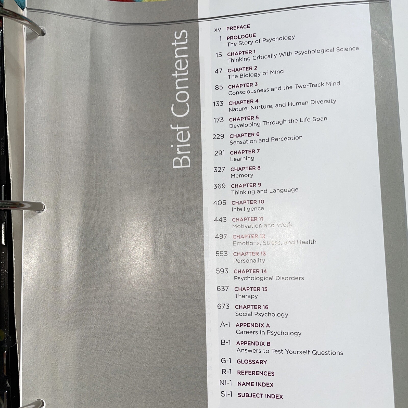 Psychology 9th Edition, by David G. Myers, Loose Leaf, Comes With A Binder