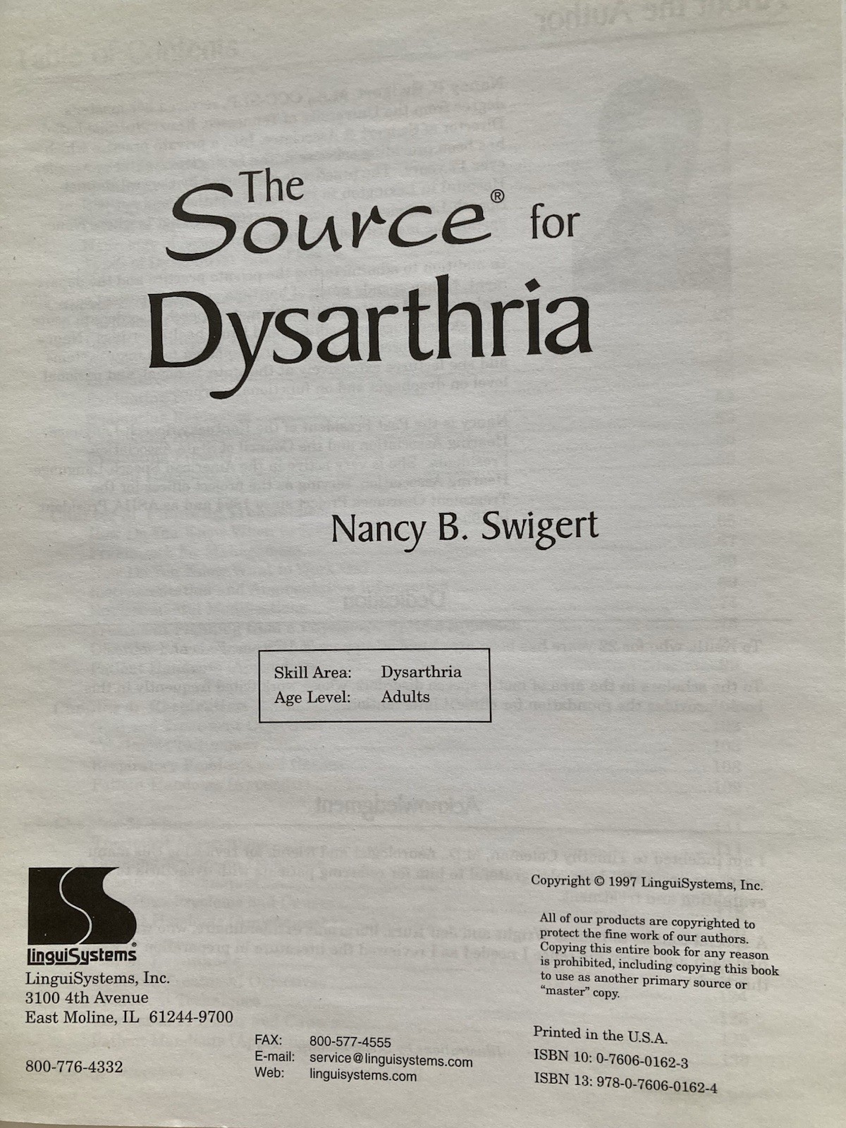 Rare LinguiSystems Source for Dysarthria Nancy Swigert Speech & Language Therapy
