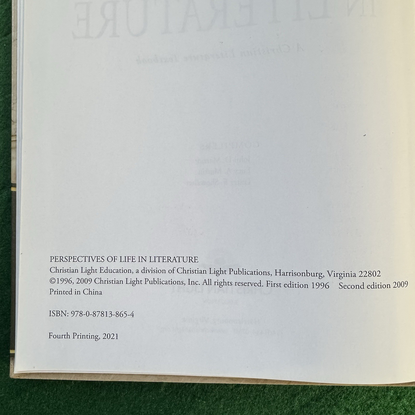 Christian Light Education: Perspectives of Life in Literature Textbook Hardcover