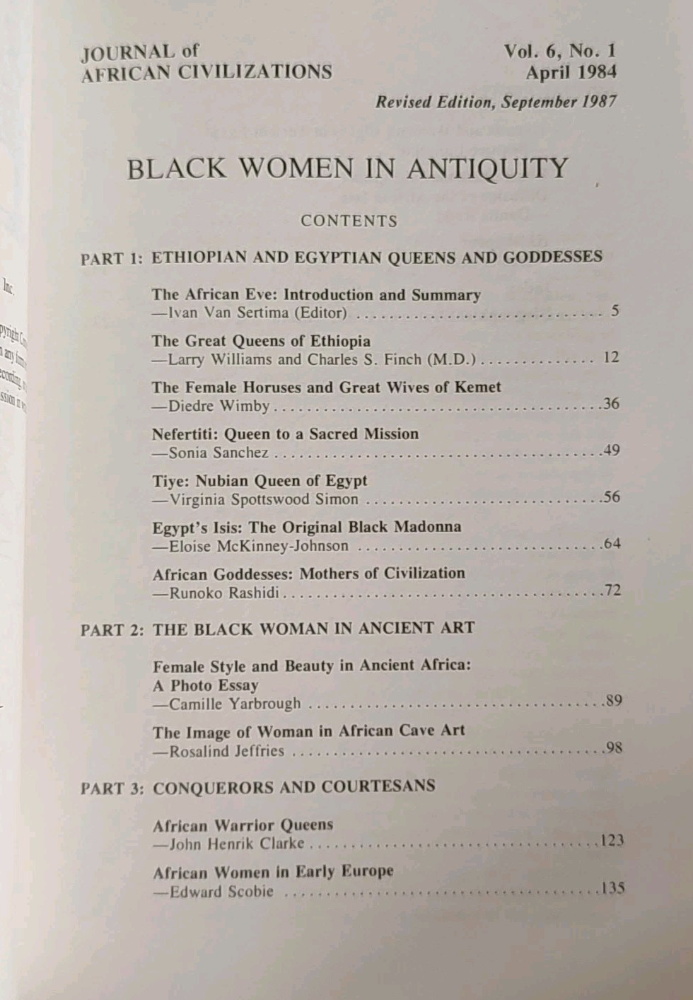 Black Women of Antiquity ed. Ivan Van Sertima Journal of African Civilizations