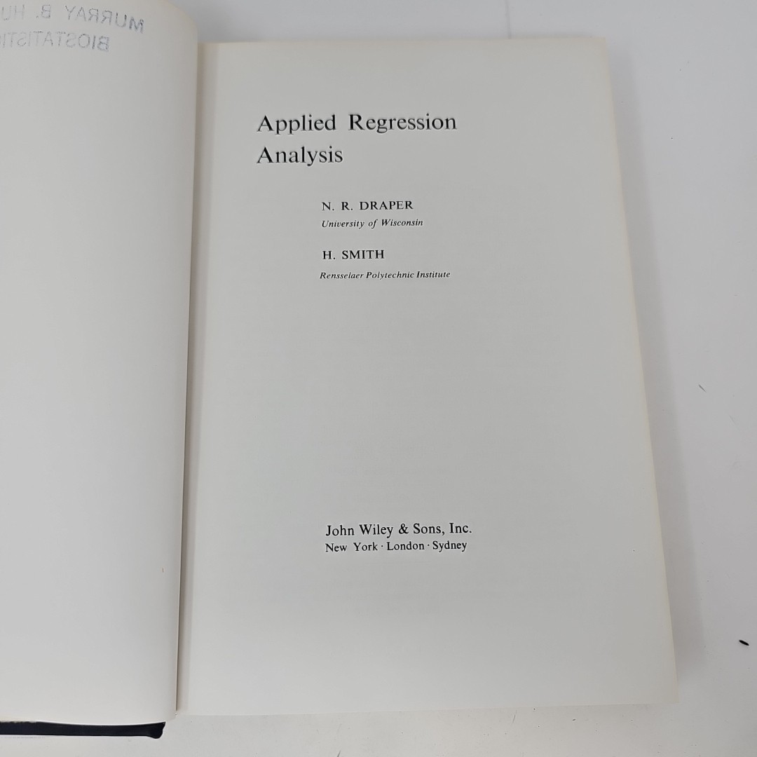 JOHN WILEY & SONS Applied Regression Analysis Hardcover Book Draper Smith 1966