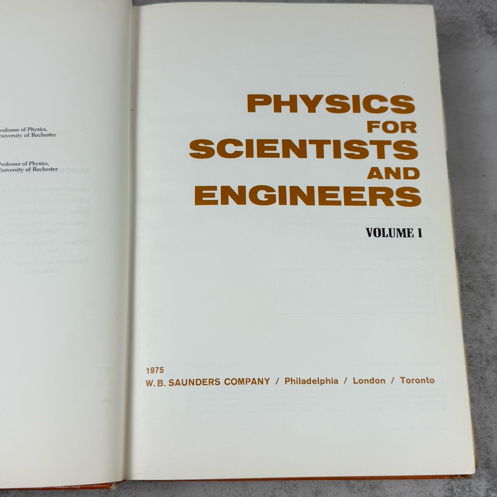 Physics for Scientists and Engineers, Volume 1 – Hardcover Textbook – 1975