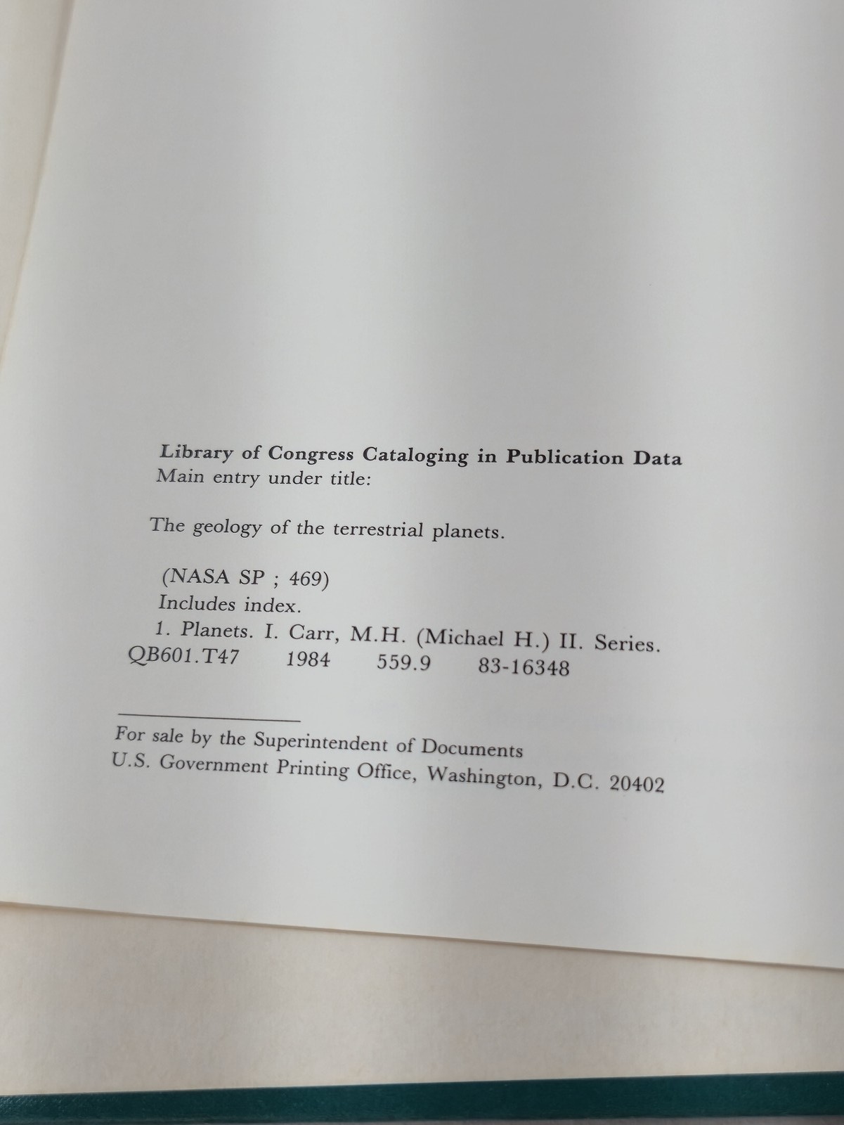 NASA SP-469 The Geology of the Terrestrial Planets 1984 Michael H. Carr