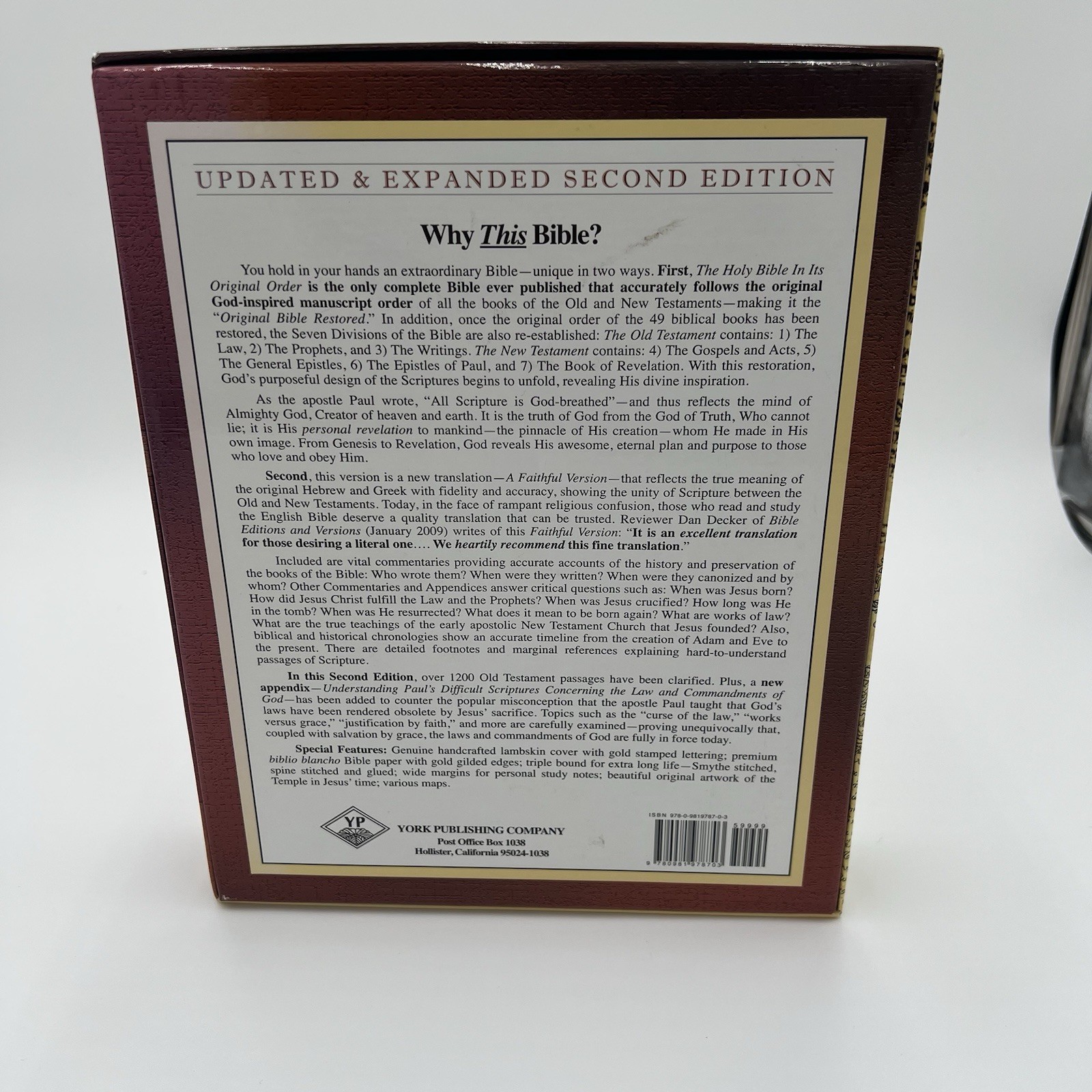 THE HOLY BIBLE IN ITS ORIGINAL ORDER Second Edition Lambskin Cover W Commentary
