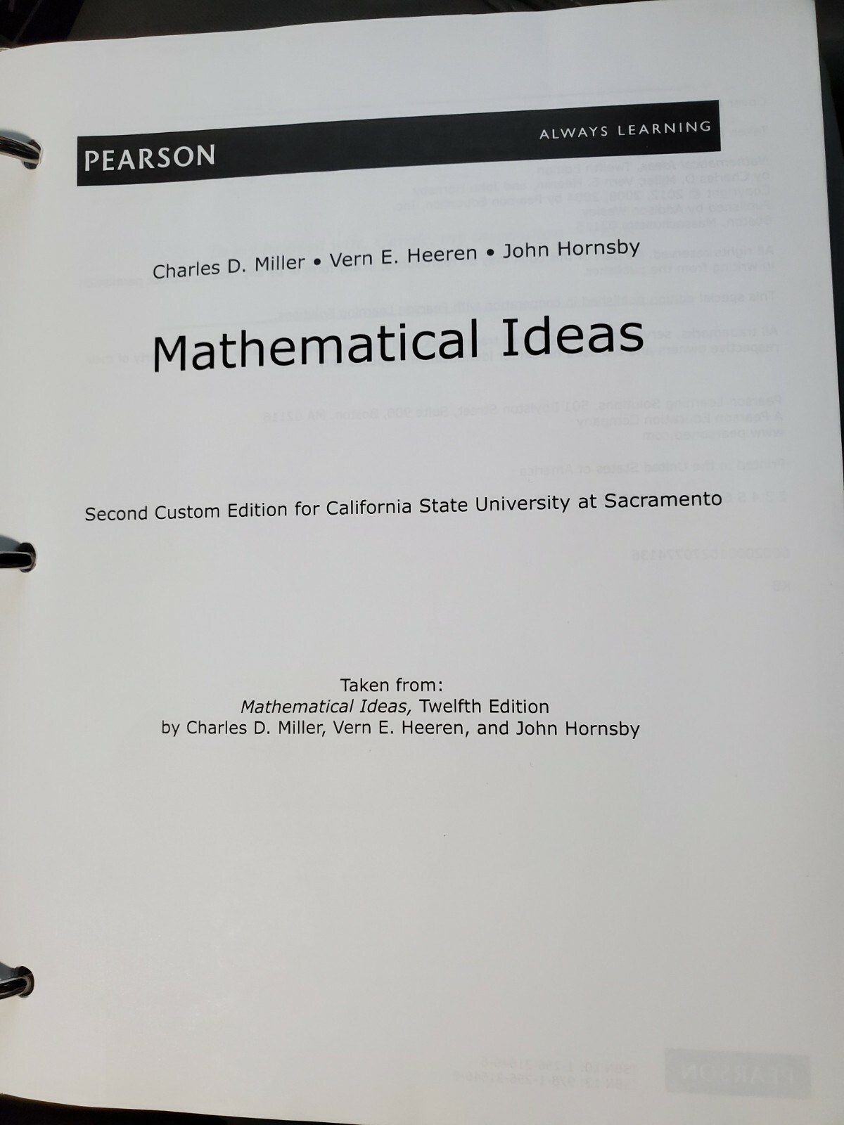 Mathematical Ideas by Charles Miller Second Edition
