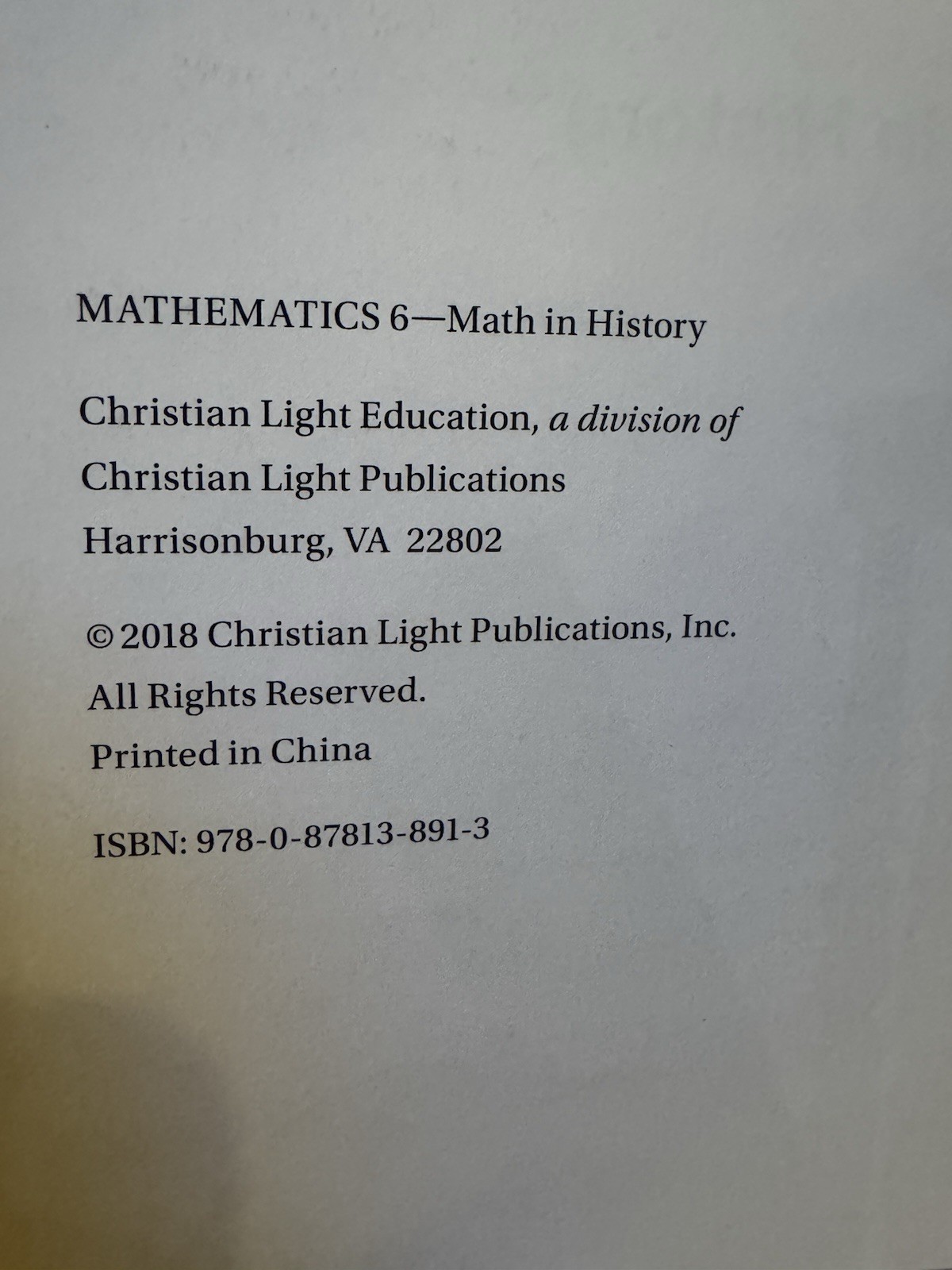 Christian Light Education Grade 6 Mathematics Math in History Hardcover CLE 📚