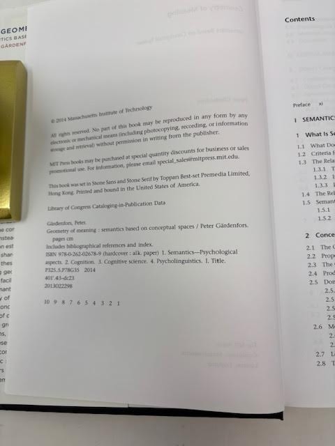 GEOMETRY OF MEANING : SEMANTICS BASED ON CONCEPTUAL SPACES BY PETER GÄRDENFORS