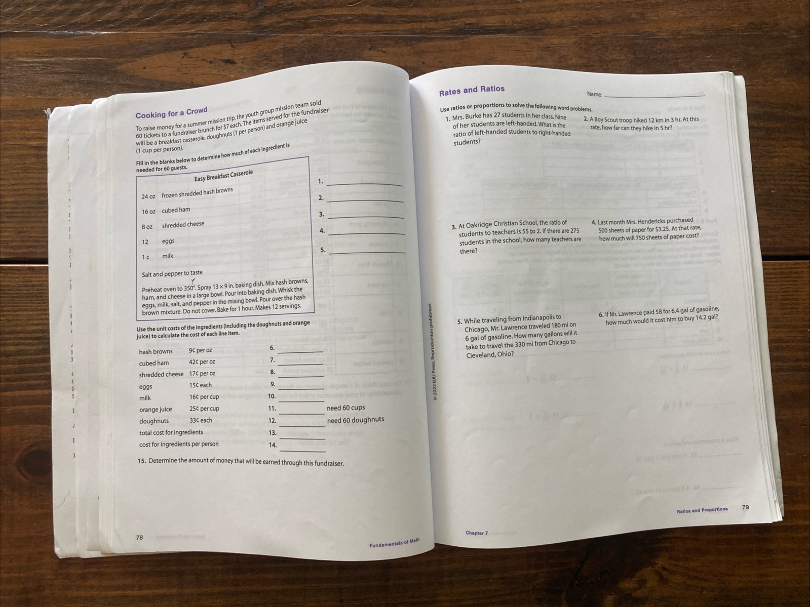 BJU Press Fundamentals of Math Activities. (Third Ed). 7th Grade.