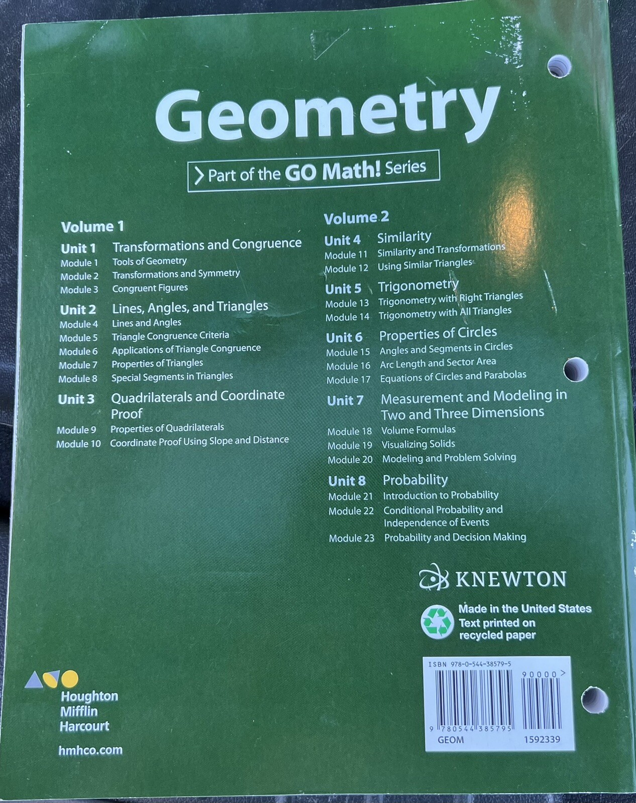 Geometry Volume 1 part of the GO MATH! Series Text with Perforated Pages
