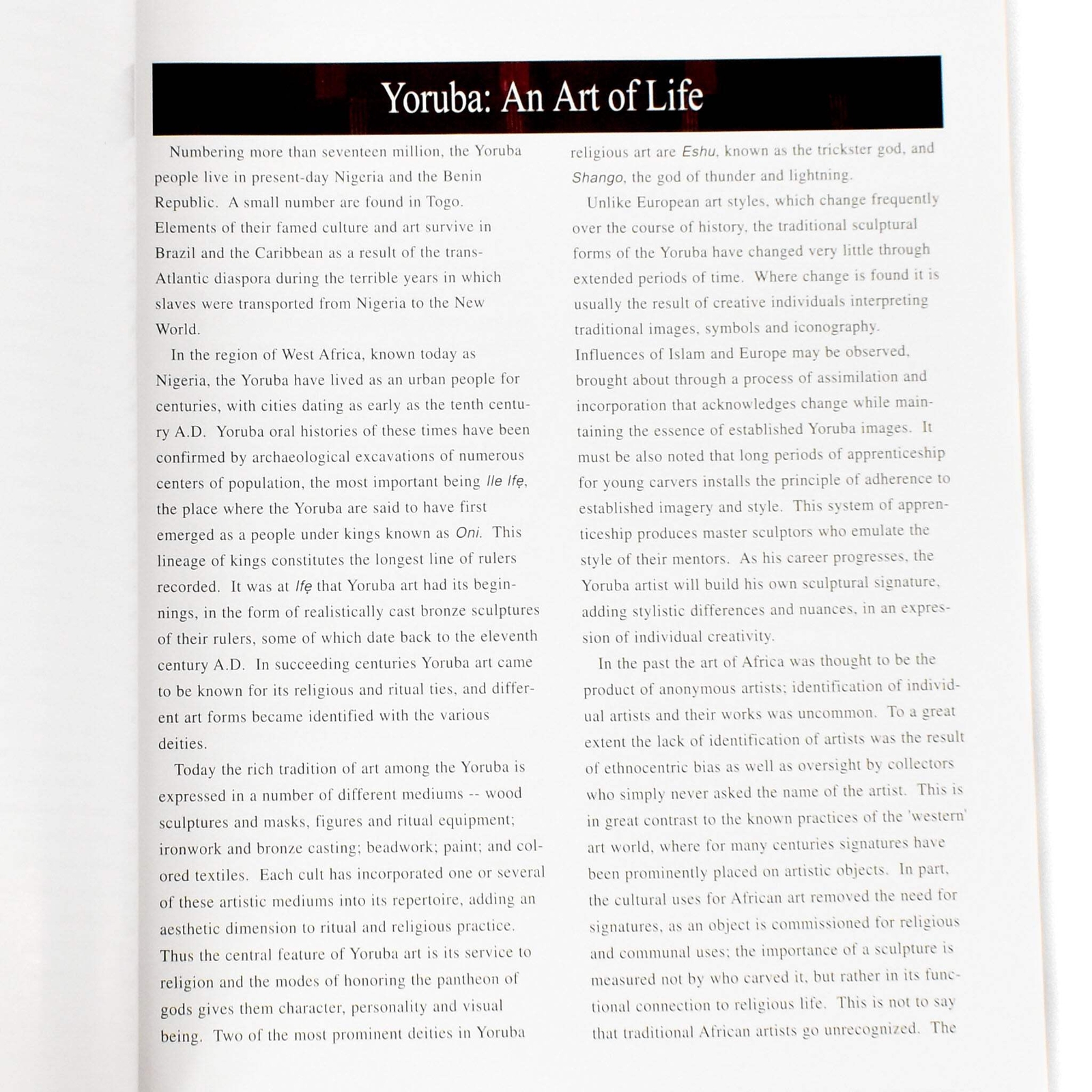 Yoruba: An Art of Life Book