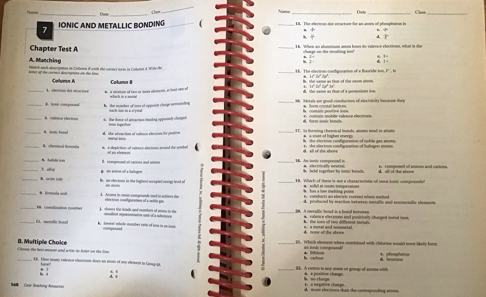 10th Grade 10 High School Chemistry Teacher Tests Wilbranham Prentice Hall Set