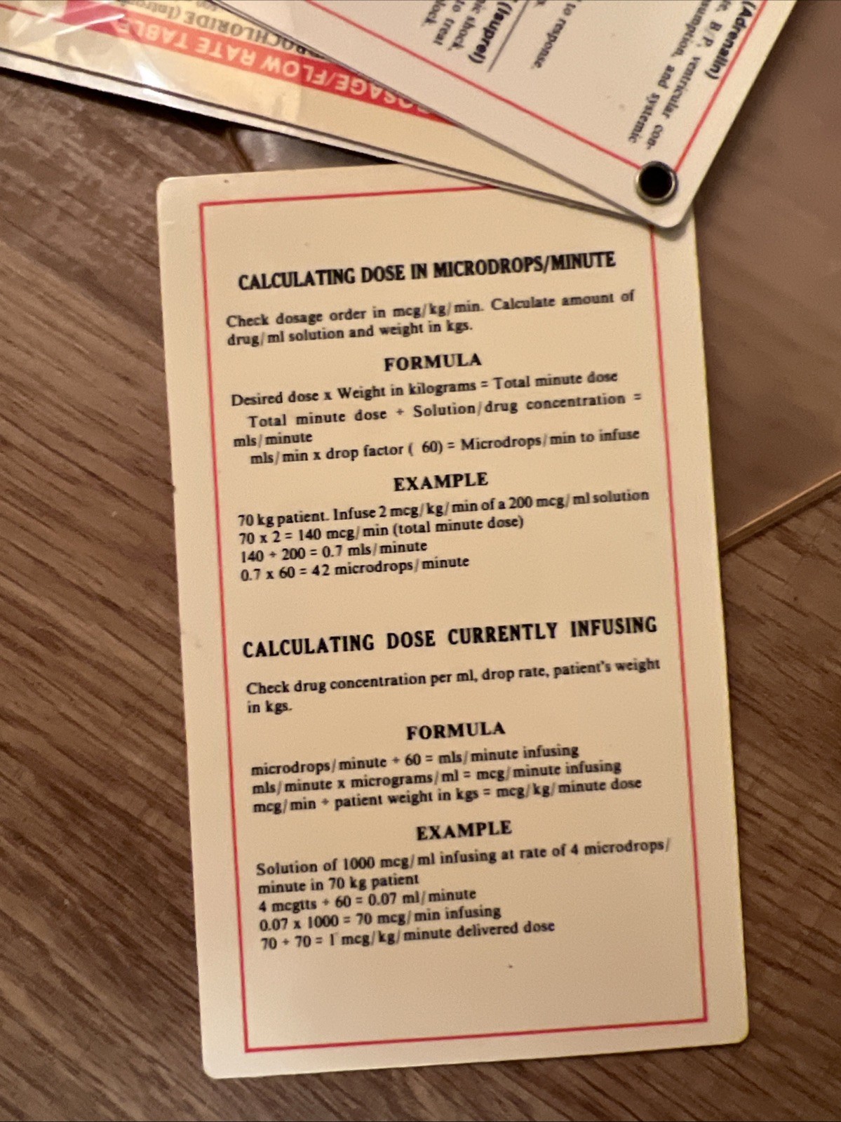Medical Reference Cards Dosage Calculations With Slip