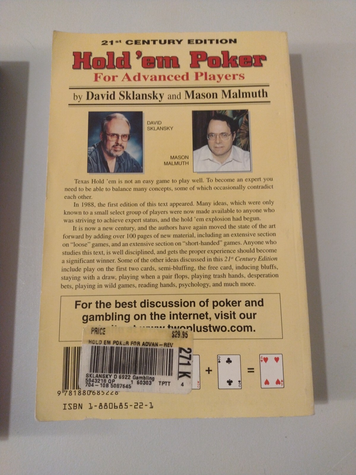Hold ‘em Poker For Advanced Players & Play Poker Like The Pros 2 Book Lot