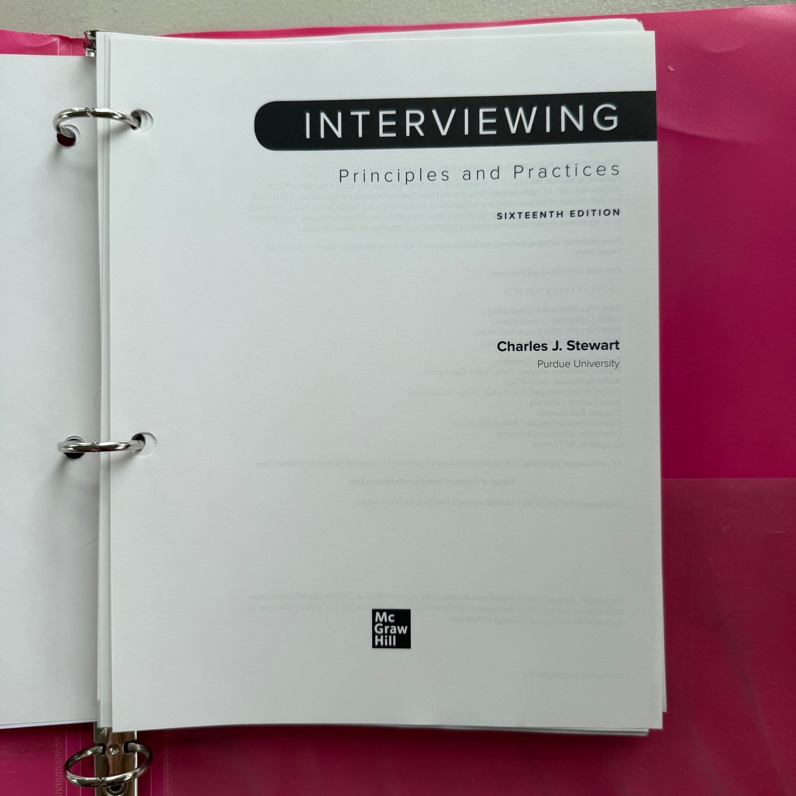 Interviewing Principles & Practices 16th Ed Stewart Loose Leaf Binder & Connect