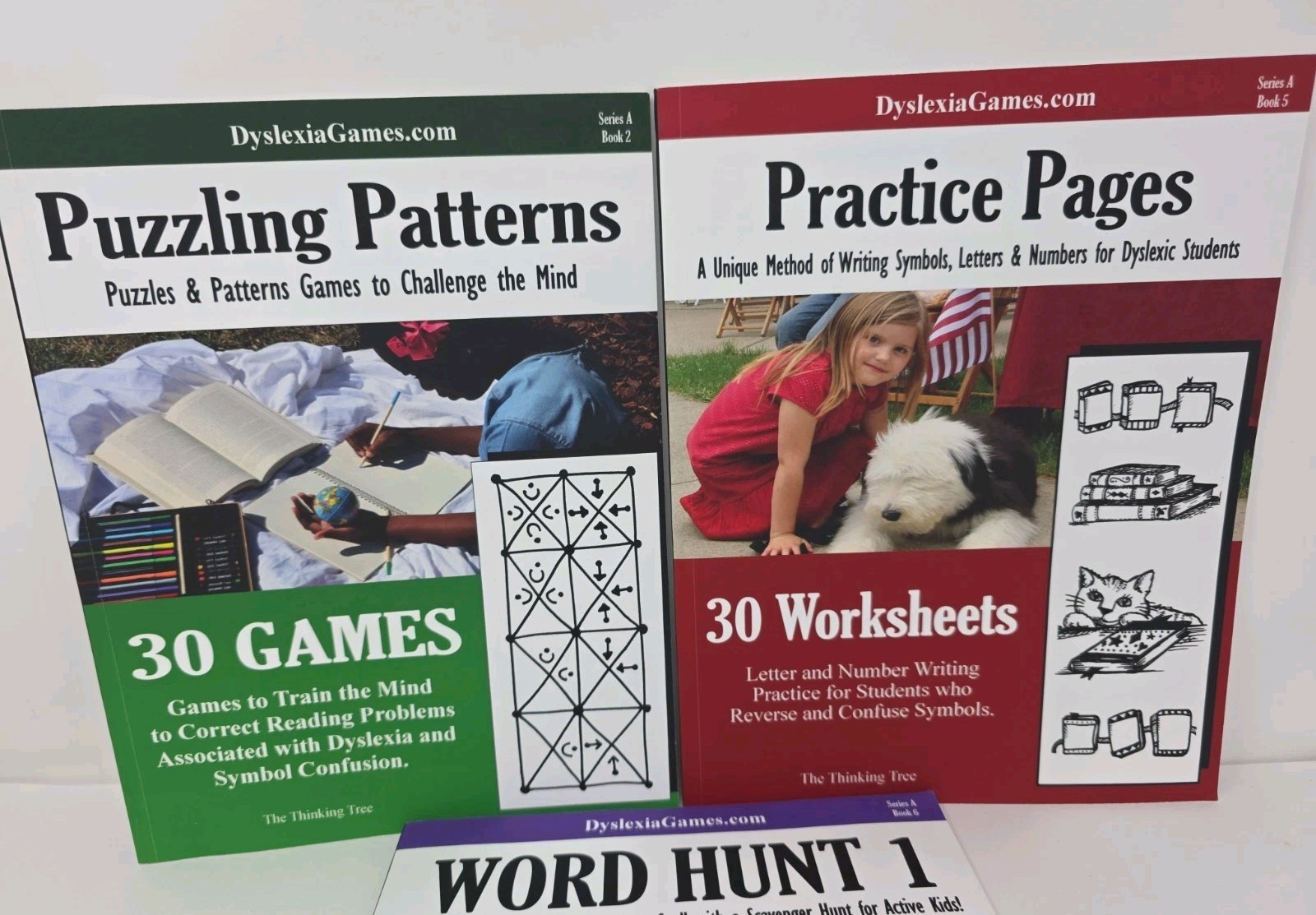 3 Books From Dyslexia Games Book Series A Book 2, 5 & 6 Puzzles Word Hunt Number