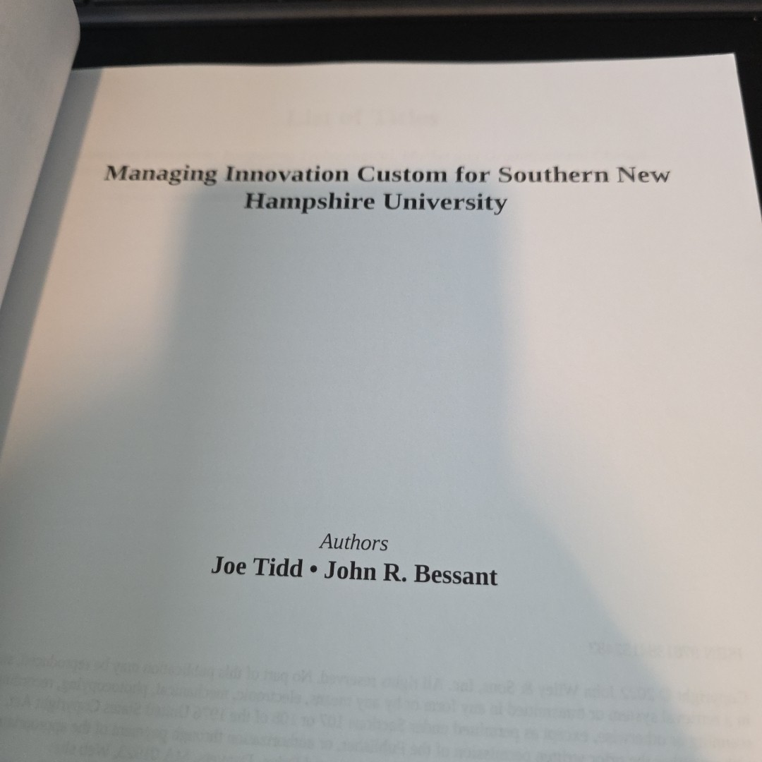 Managing Innovation Integrating Technological Market 7th Ed. SNHU MBA 580 Wiley