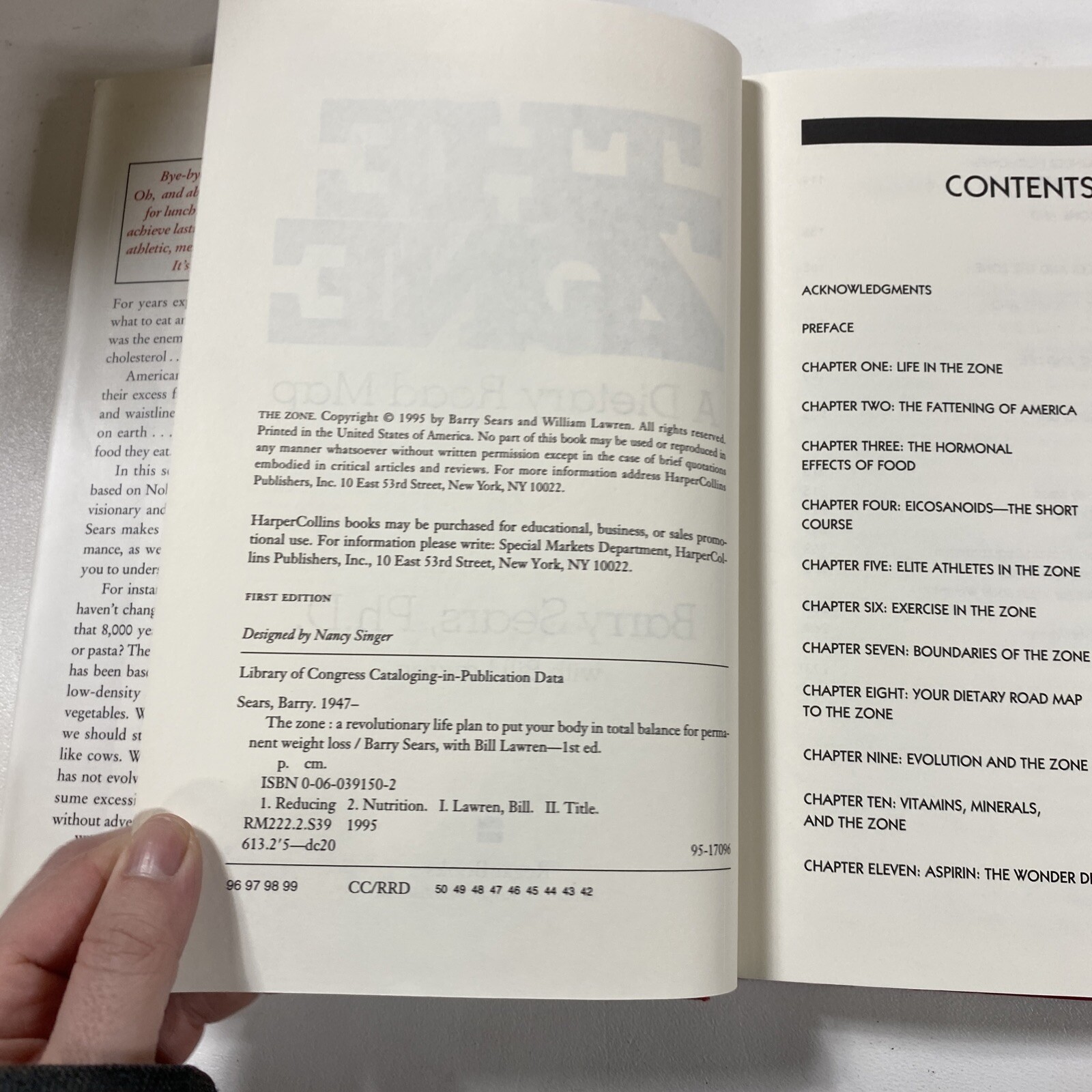The Zone : A Dietary Road Map – Barry Sears (Dust Jacket, 1995, 1st Edition)