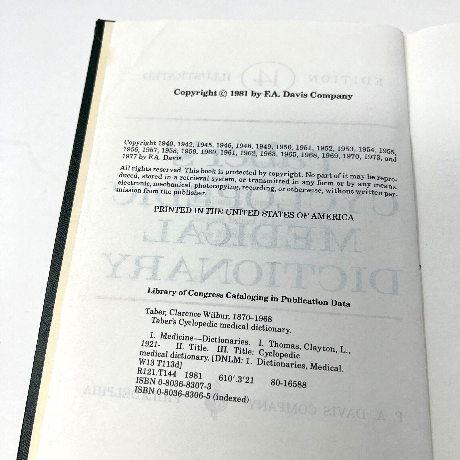Taber’s Cyclopedic Medical Dictionary – Edition 14 Hardcover 1981 Illustrated